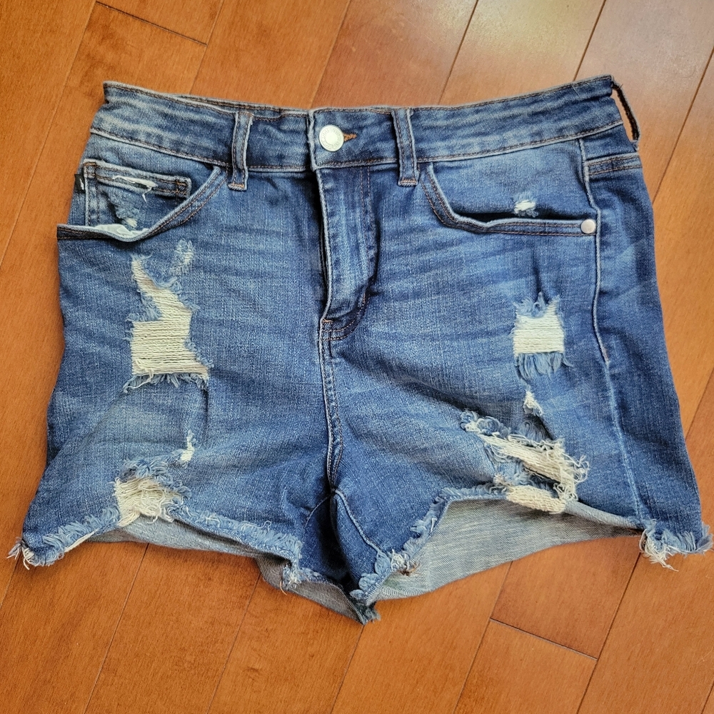 Judy Blues Distressed Denim Women's Shorts L